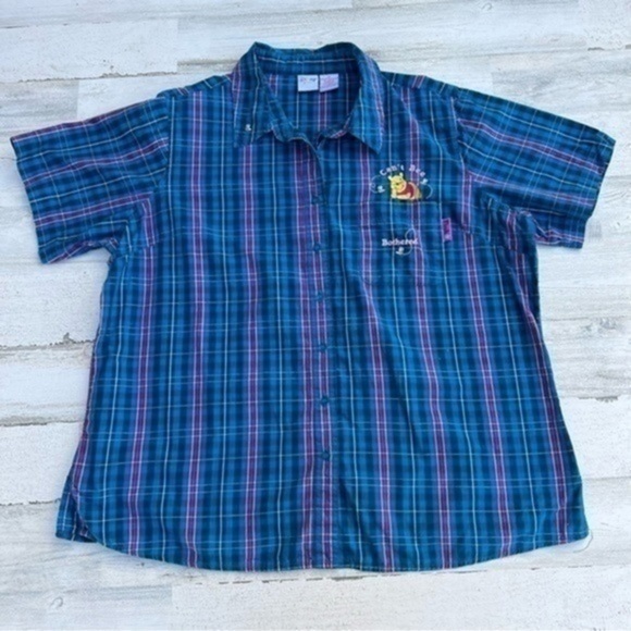 DISNEY Plus Shirt Size 1x Winnie The Pooh Plaid Button Down Sleeves Collar Neck‎ - Picture 1 of 12